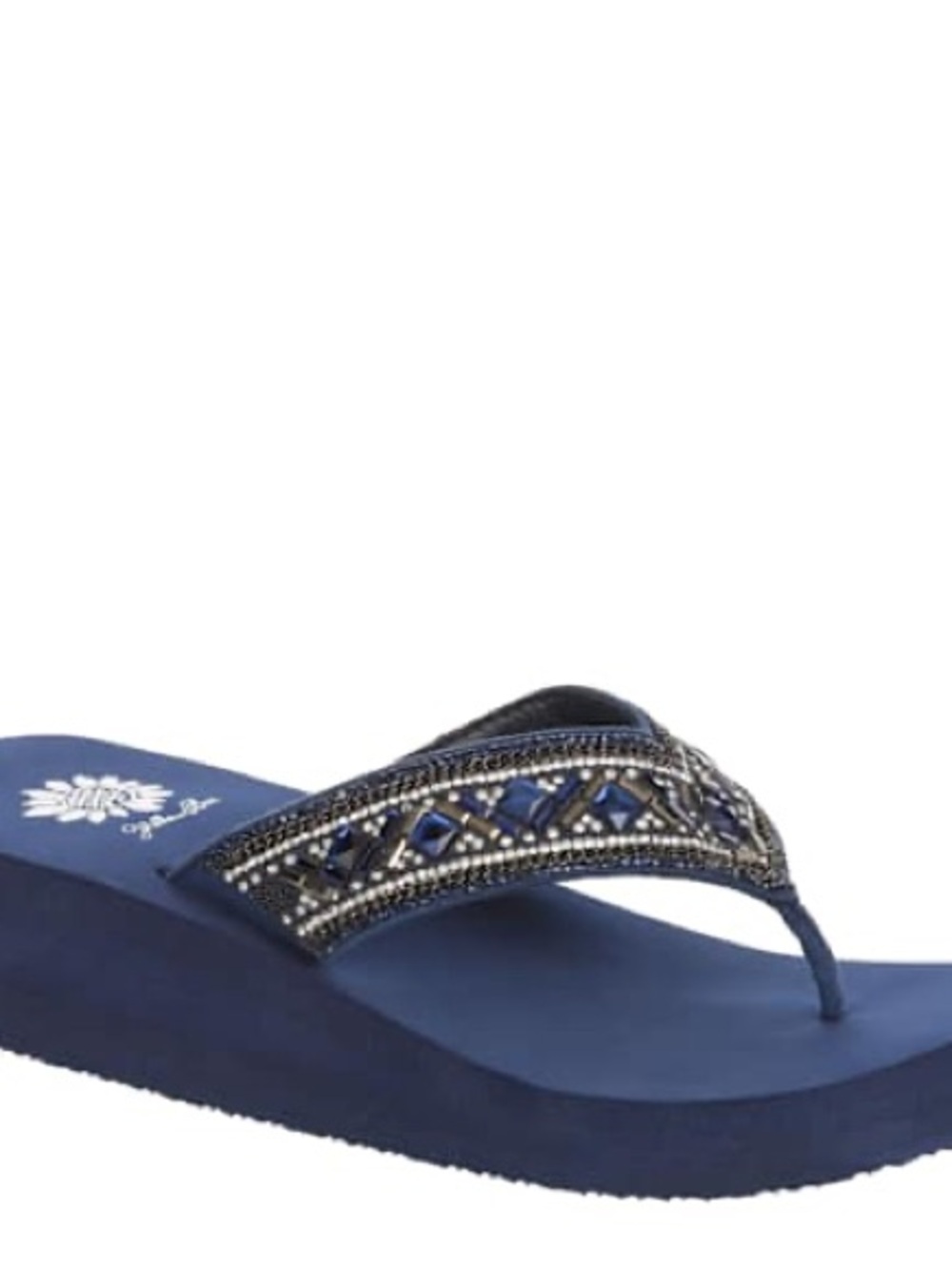 YELLOW BOX SAVERINA NAVY WEDGE SANDALS MEDIUM WIDTH NEW IN BOX